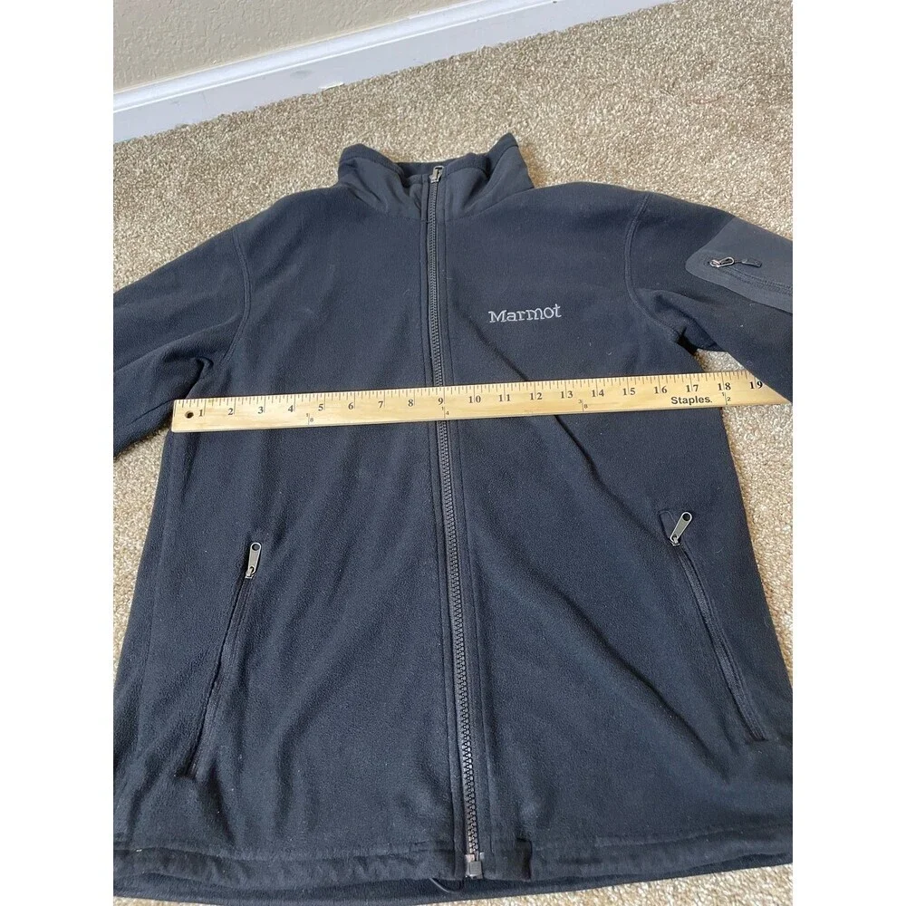 Marmot fleece jacket black full zip thumb holes active wear chore running SZ SM